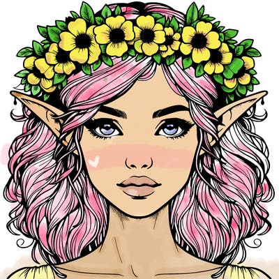 realistic female elf with flower crown