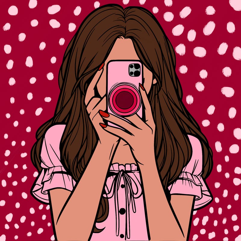 a realistic girl holding her phone taking pictures