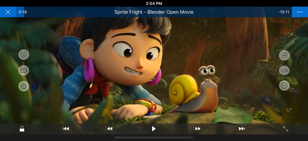 PlaynPlay - Interface of the PlaynPlay video player showing playback controls and speed settings during an animated movie