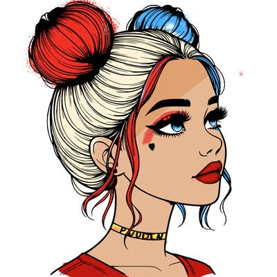 realistic girl with buns on the top of her head