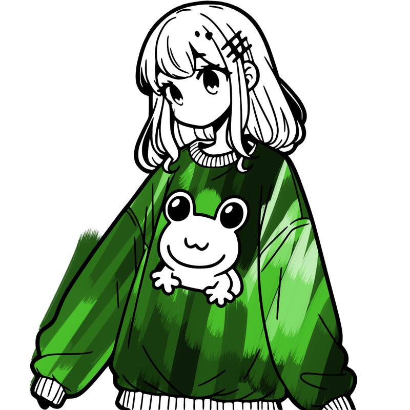 girl wearing frogging sweatshirt