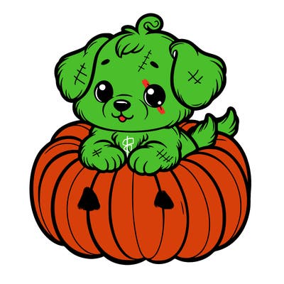 cute little puppy in a pumpkin