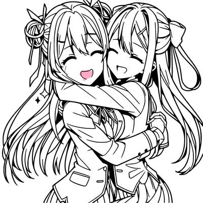 anime girls hugging