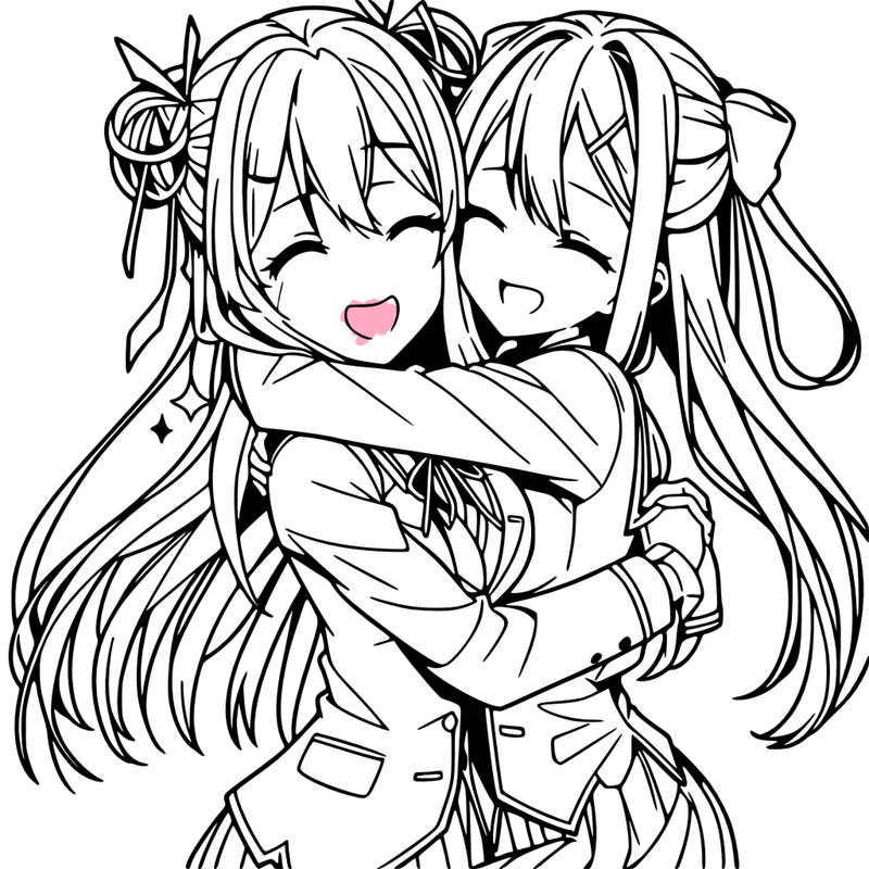 anime girls hugging