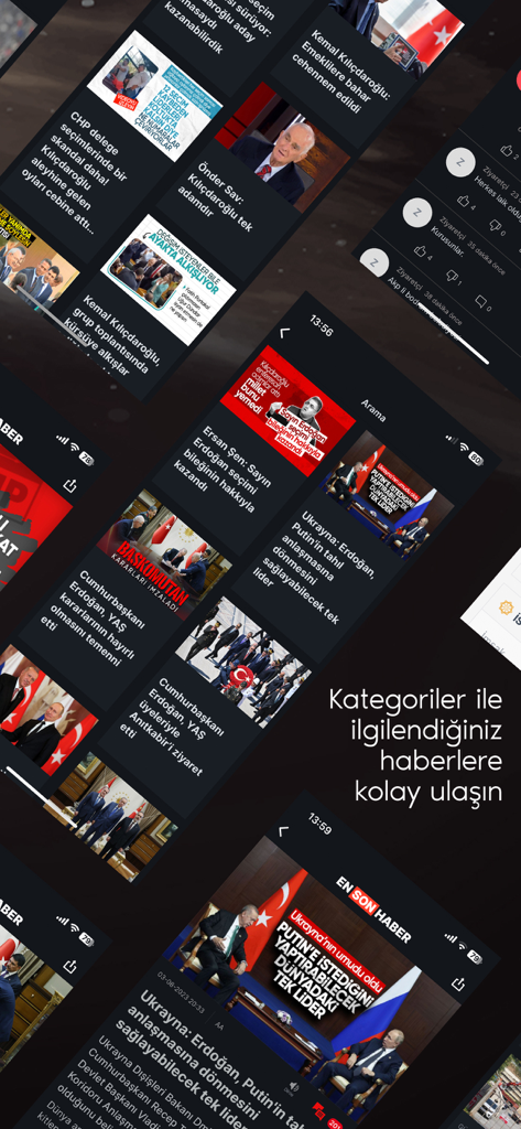 Collage of Ensonhaber mobile app screens displaying Turkish news feed and political articles