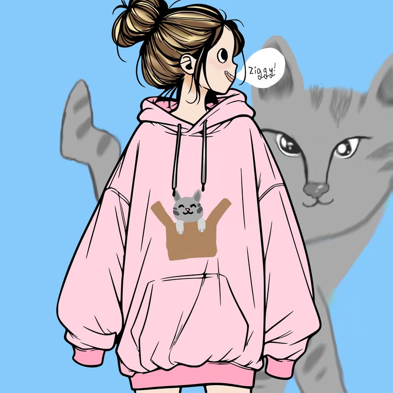 realistic girl with a oversized sweatshirt on and a bun