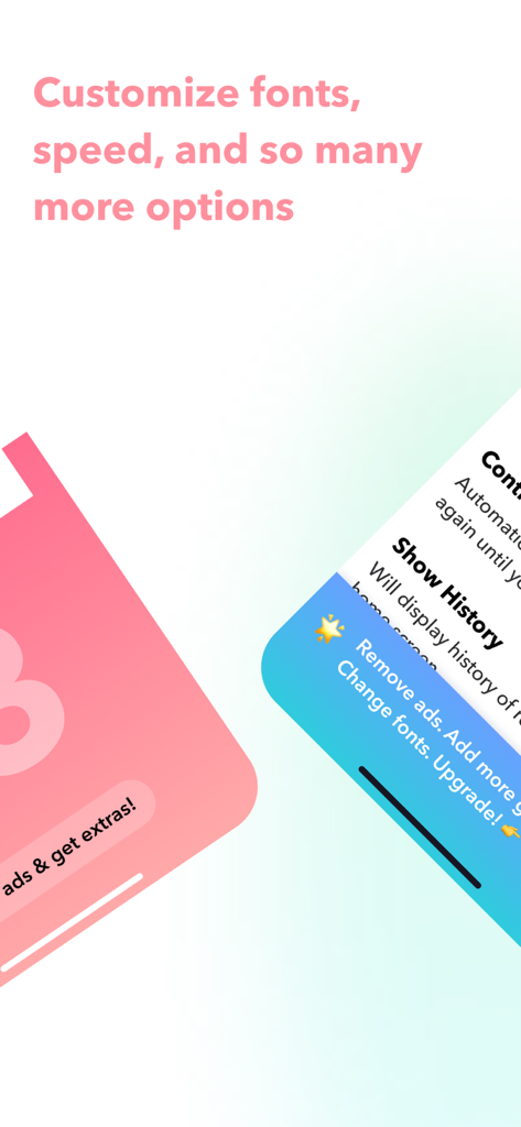 Pretty Random - RNG - Pretty Random RNG app interface displaying font and speed customization options