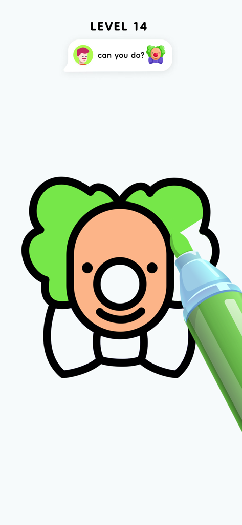 Digital coloring book interface showing a green marker painting a clown character