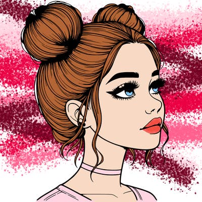 realistic girl with buns on the top of her head