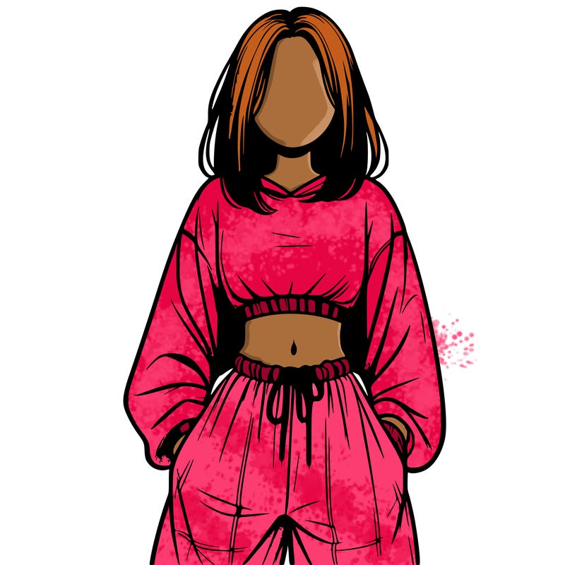 realistic girl faceless with baggy pants and a crop top