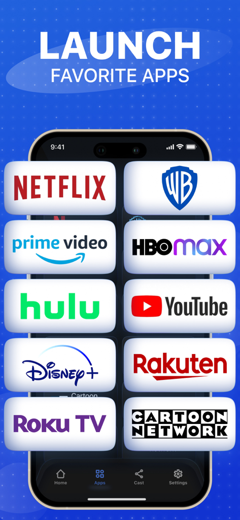 TV Remote for Smart TVs - Mobile app interface for launching streaming services like Netflix and Disney Plus on a smart TV