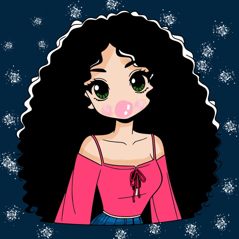 a black anime girl with long afro hair