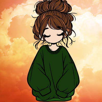 girl with baggy sweatshirt and messy bun