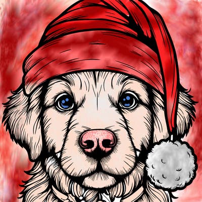 realistic dog with a christmas hat