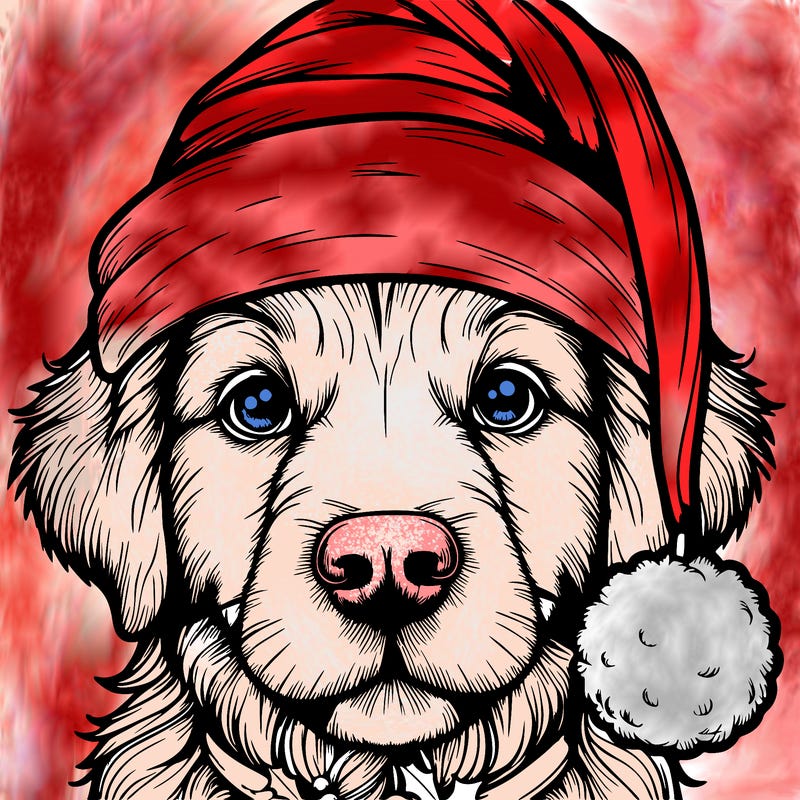 realistic dog with a christmas hat