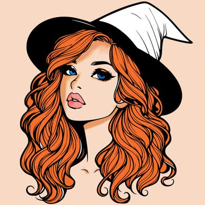 realistic witch girl with wavy hair and lips
