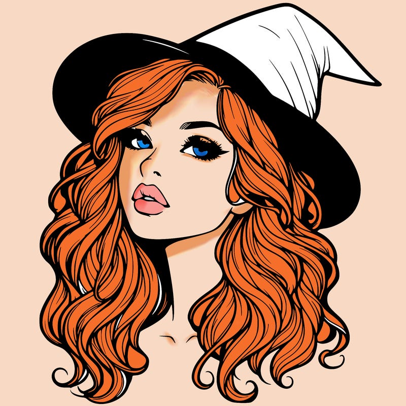 realistic witch girl with wavy hair and lips