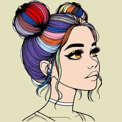 realistic girl with buns on the top of her head