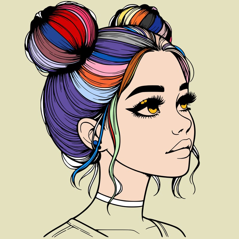 realistic girl with buns on the top of her head