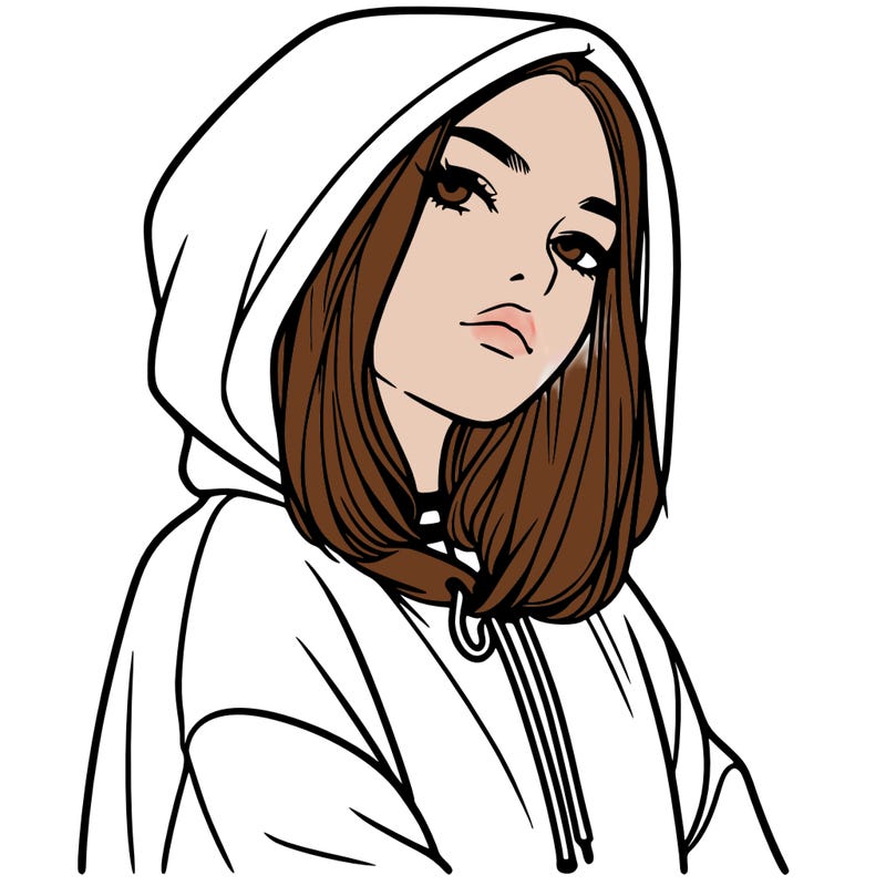 a realistic girl in a hoodie
