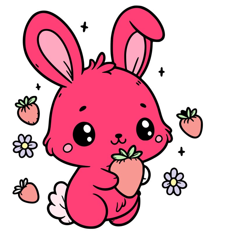 cute rabbit holding a strawberry