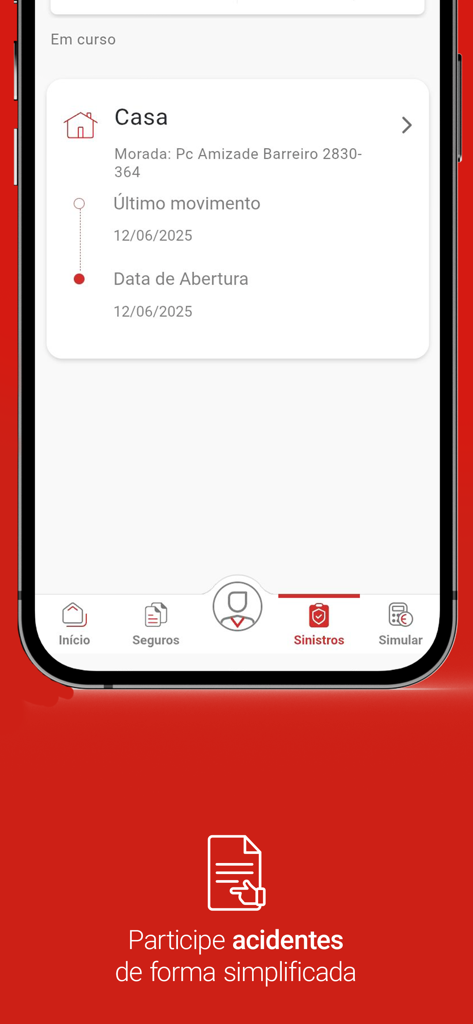 Generali Tranquilidade app showing home insurance claims status