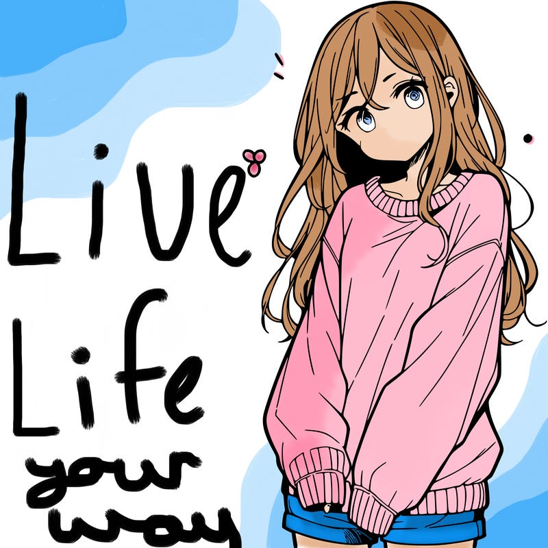 manga teen girl  in a sweater and baggy pants