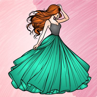 realistic woman with dress flowing in the wind