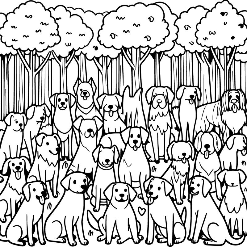many dogs in the forest