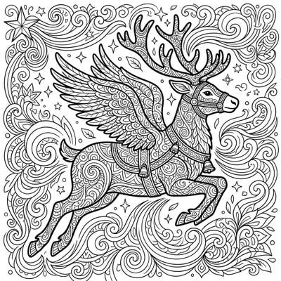 Discover the enchanting world of this Zentangle Flying Reindeer coloring page. Perfect for adults and teens, it combines intricate patterns with the magic of mythical creatures, offering a unique artistic escape.