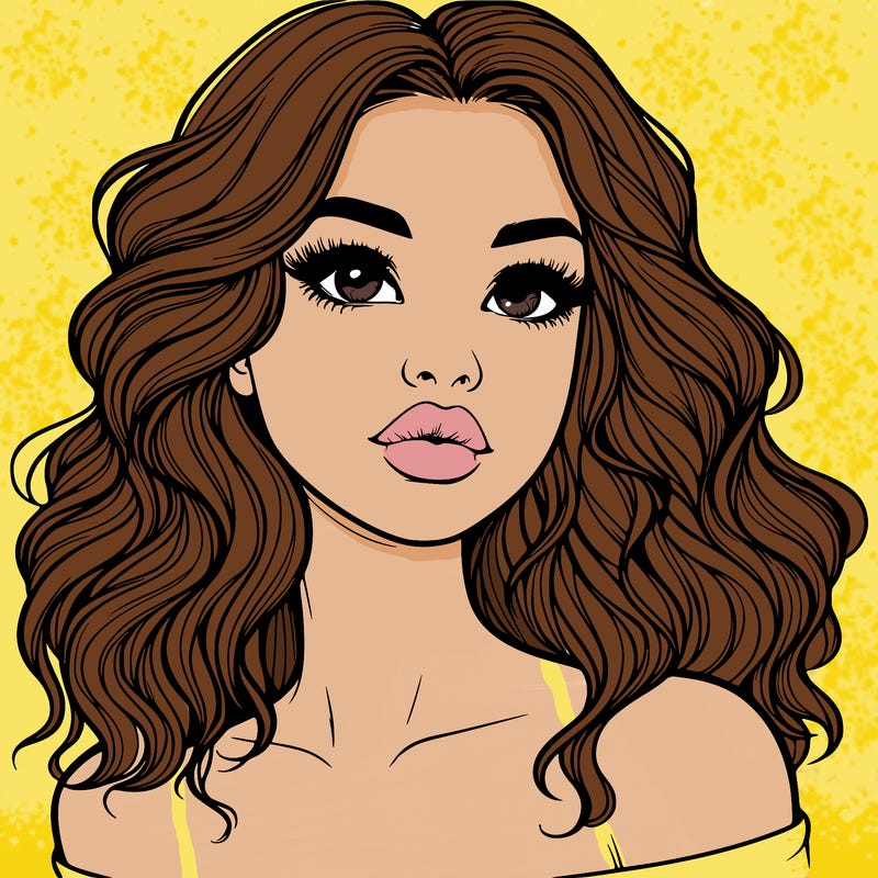 realistic girl with wavy hair and lips