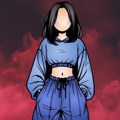 realistic girl faceless with baggy pants and a crop top