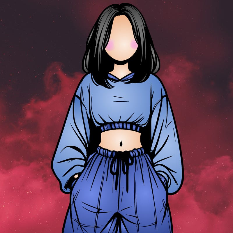 realistic girl faceless with baggy pants and a crop top