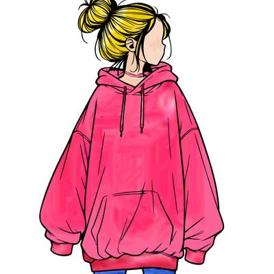 realistic girl with a oversized sweatshirt on and a bun