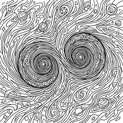 Discover the mesmerizing power of a black hole merger, intricately rendered with a dramatic Gothic flair. This complex design invites you to explore the universe's most captivating phenomena through art.