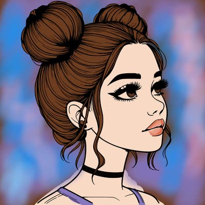 realistic girl with buns on the top of her head