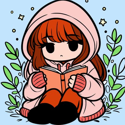 girl in oversized hoodie reading a book