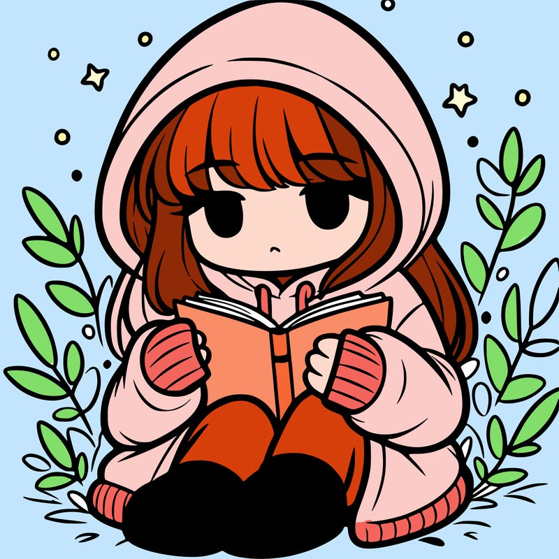 girl in oversized hoodie reading a book