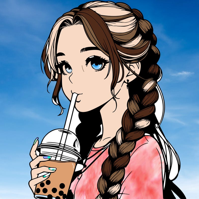 realistic girl with braided hair drinking boba