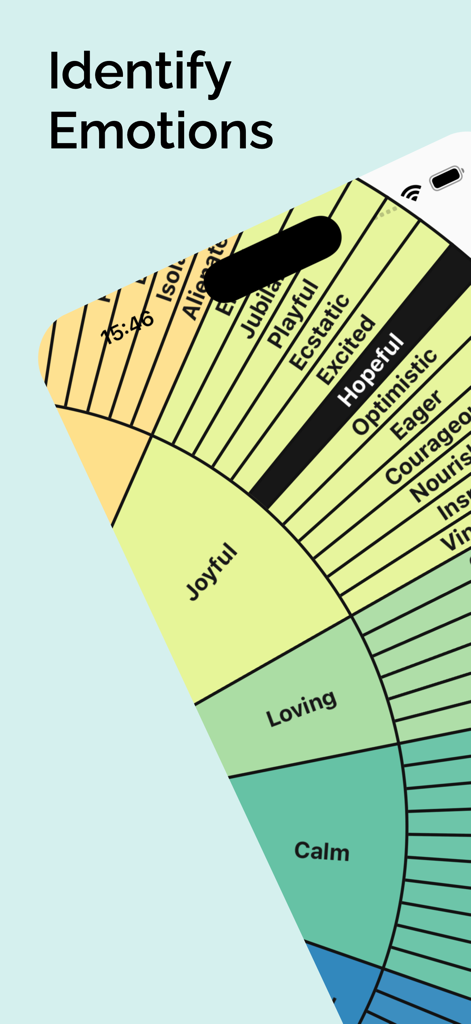Feeling Wheel - An interactive emotion wheel in the Feeling Wheel app used to identify specific feelings.