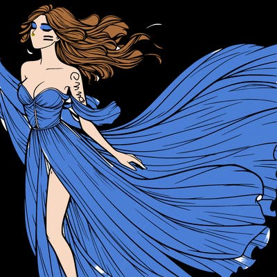 realistic woman in dress flowing the the wind