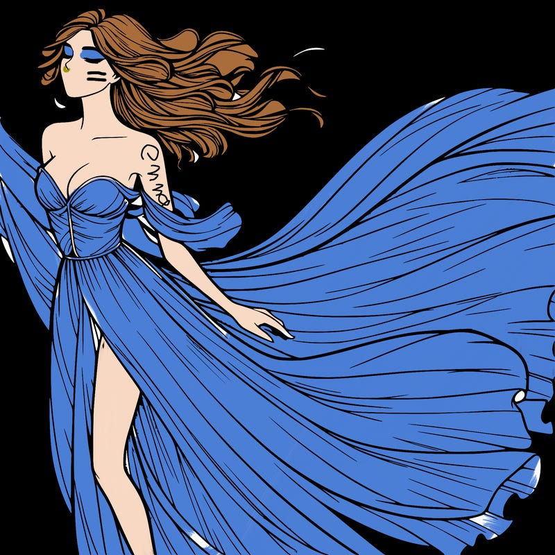 realistic woman in dress flowing the the wind