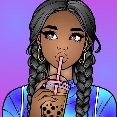 realistic girl with braided hair drinking boba