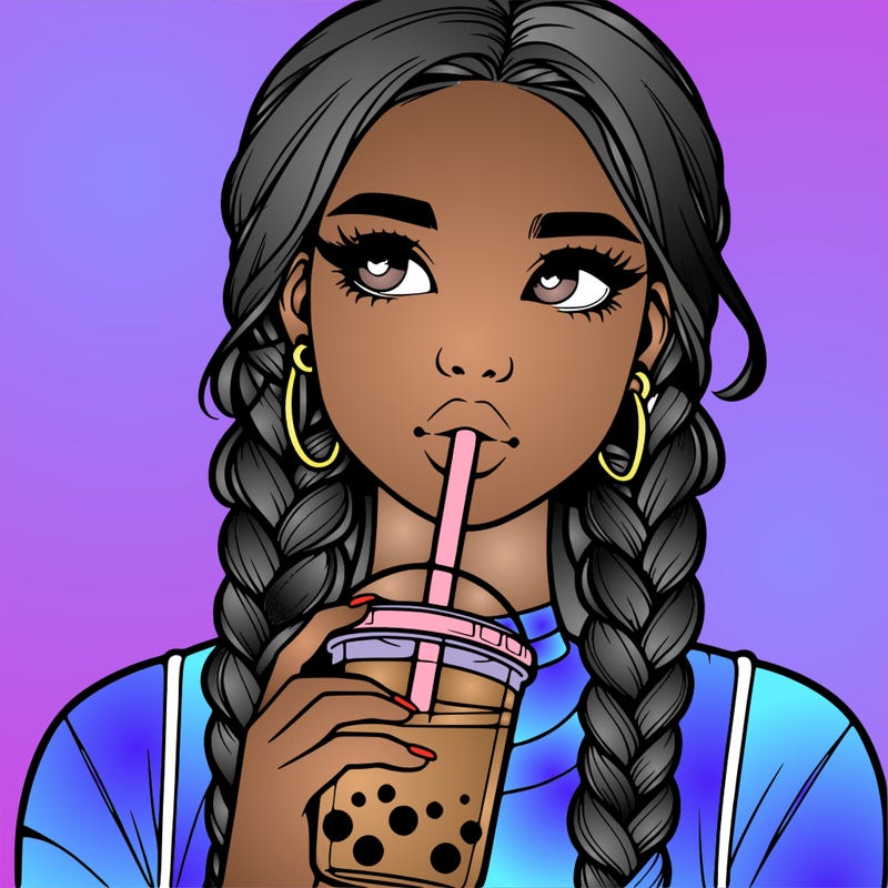 realistic girl with braided hair drinking boba