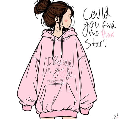 realistic girl with a oversized sweatshirt on and a bun