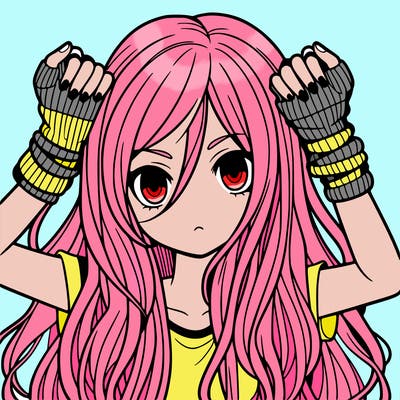 long haired girl with fingerless gloves