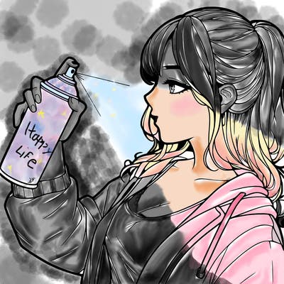 a realistic girl spray, painting
