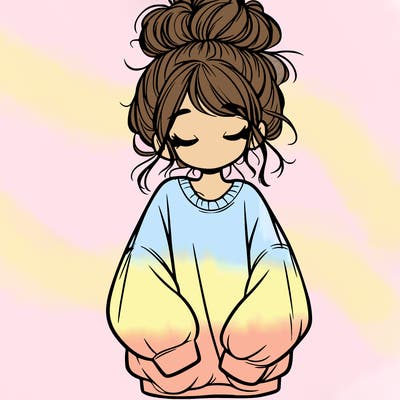girl with baggy sweatshirt and messy bun