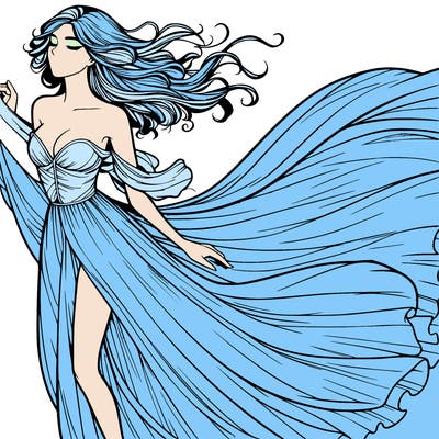 realistic woman in dress flowing the the wind