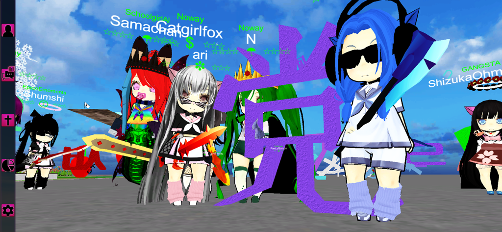 Chibi Doll 3D Multiplayer - A group of customized 3D anime chibi characters interacting in a multiplayer social world